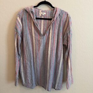 Dylan oversized Striped Hooded Pullover with side pockets, linen feel